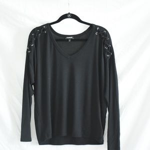 Express Black Long Sleeve V-Neck Top Size M